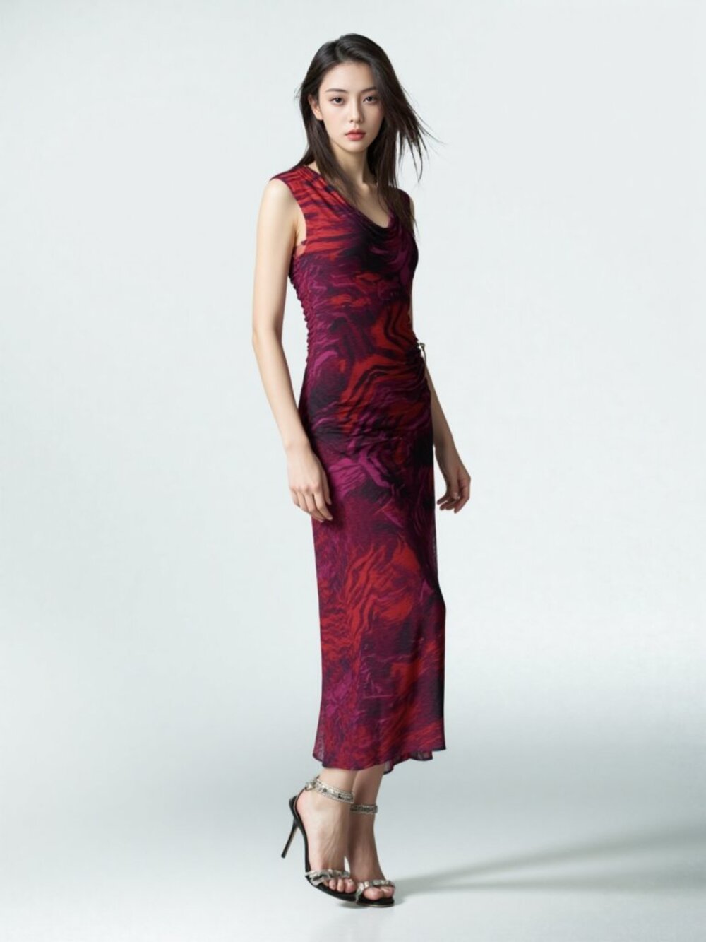 Cache Red and Purple Women's Animal Print Maxi Dress